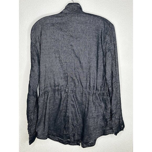 Eileen Fisher Jacket Medium Black Linen Blend Speckled Lightweight Snaps Zip Up - Picture 4 of 11